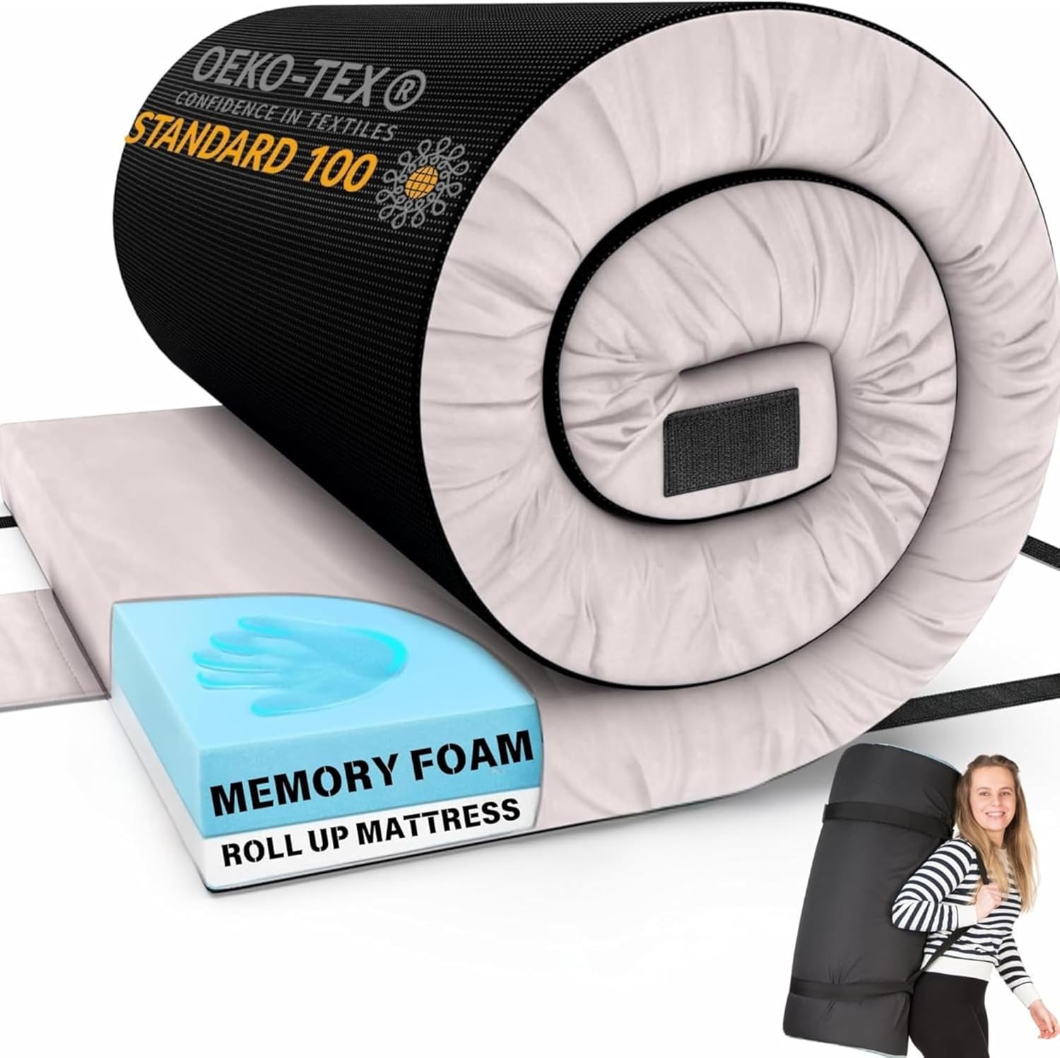 Matrix Comfort-Cell Memory Foam Camping Mattress Pad, Portable Foam Sleeping Pad for Camping, Roll up Sleeping Mat for Adults Floor Mattress Guest Floor Bed for Sleepover, Car, Tent SUV Cot Mattress wourant