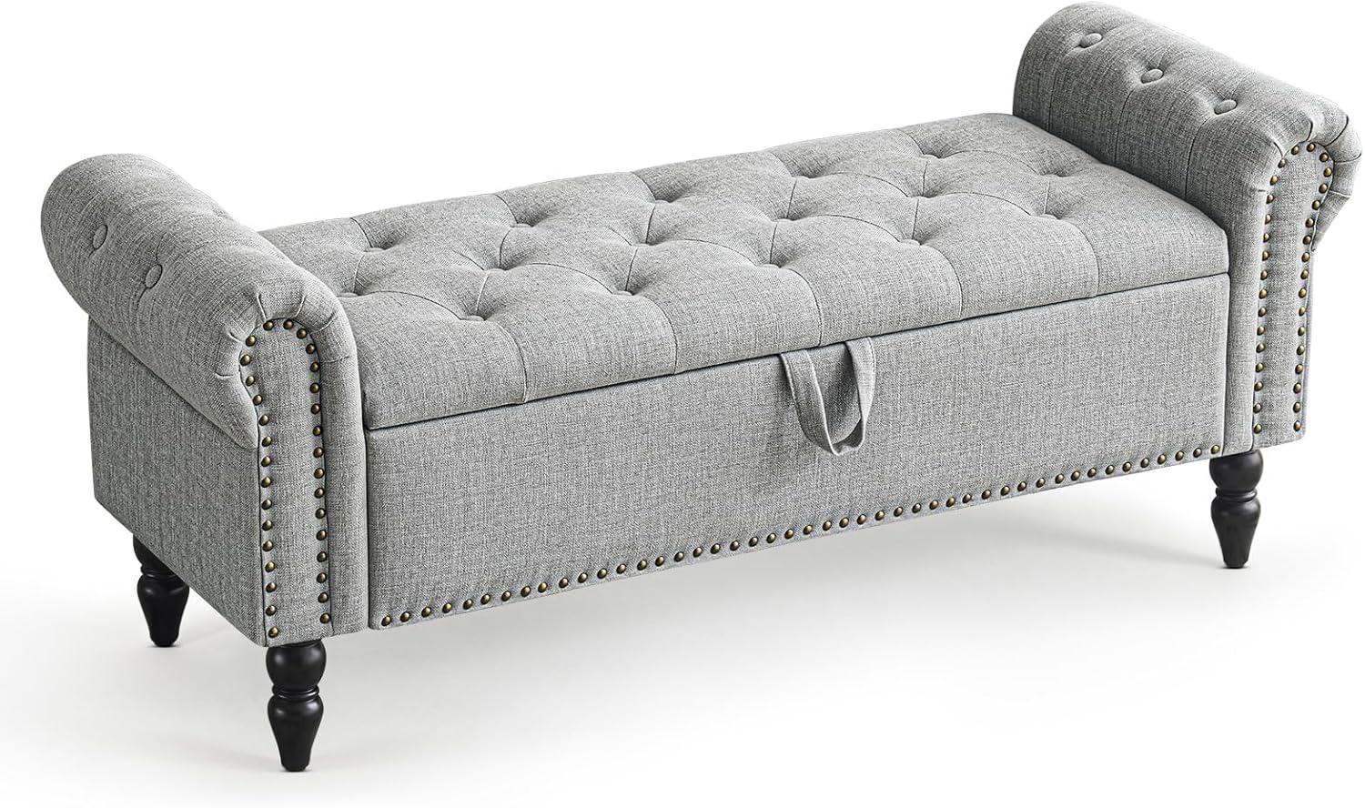 Furniliving Modern Storage Ottoman Bench, Sherpa Ottoman End of Bed Bench with Solid Wood Legs Upholstered Ottoman Benches with Storage Indoor Bench wourant