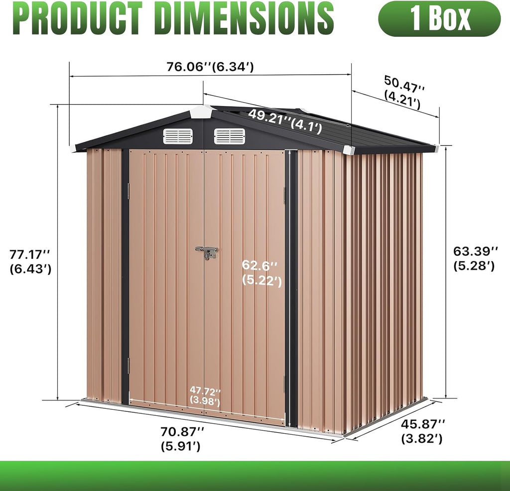 Aoxun 6.2x4 FT Shed Outdoor Storage Shed Metal Garden Shed Slooping Roof Tool Shed Bike Shed wourant