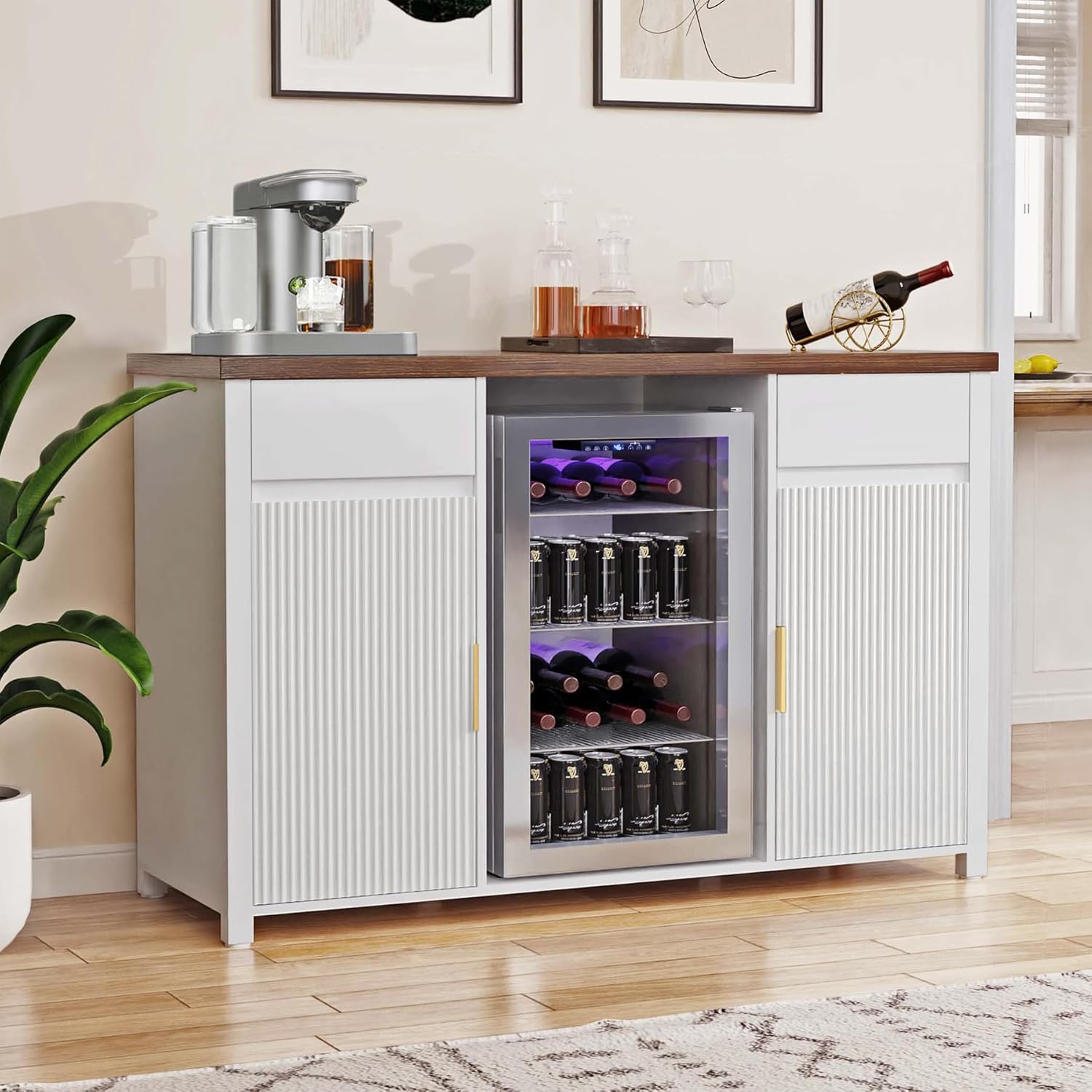GDLF Large Coffee Bar Cabinet with Fridge Space, Mini Fridge Cabinet with Wine Storage wourant