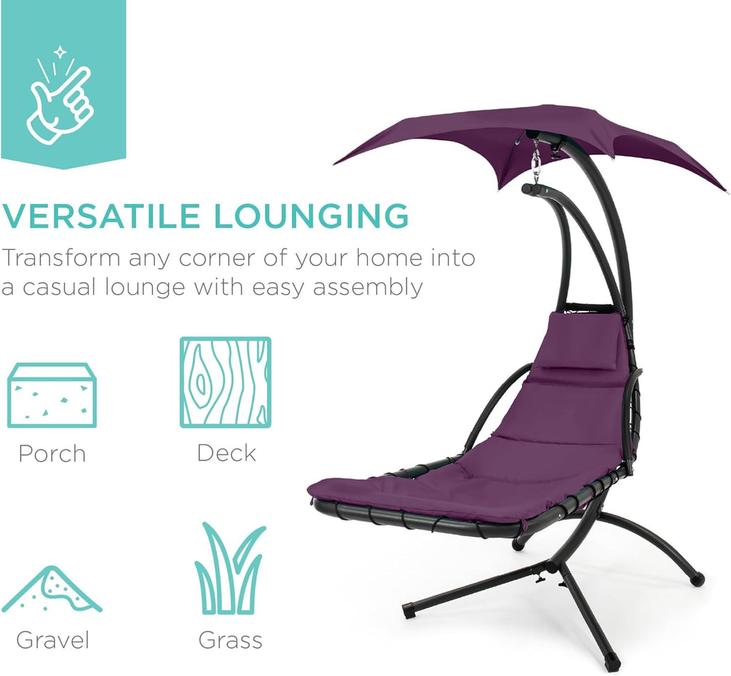 Best Choice Products Outdoor Hanging Curved Steel Chaise Lounge Chair Swing w/Built-in Pillow and Removable Canopy - Teal wourant