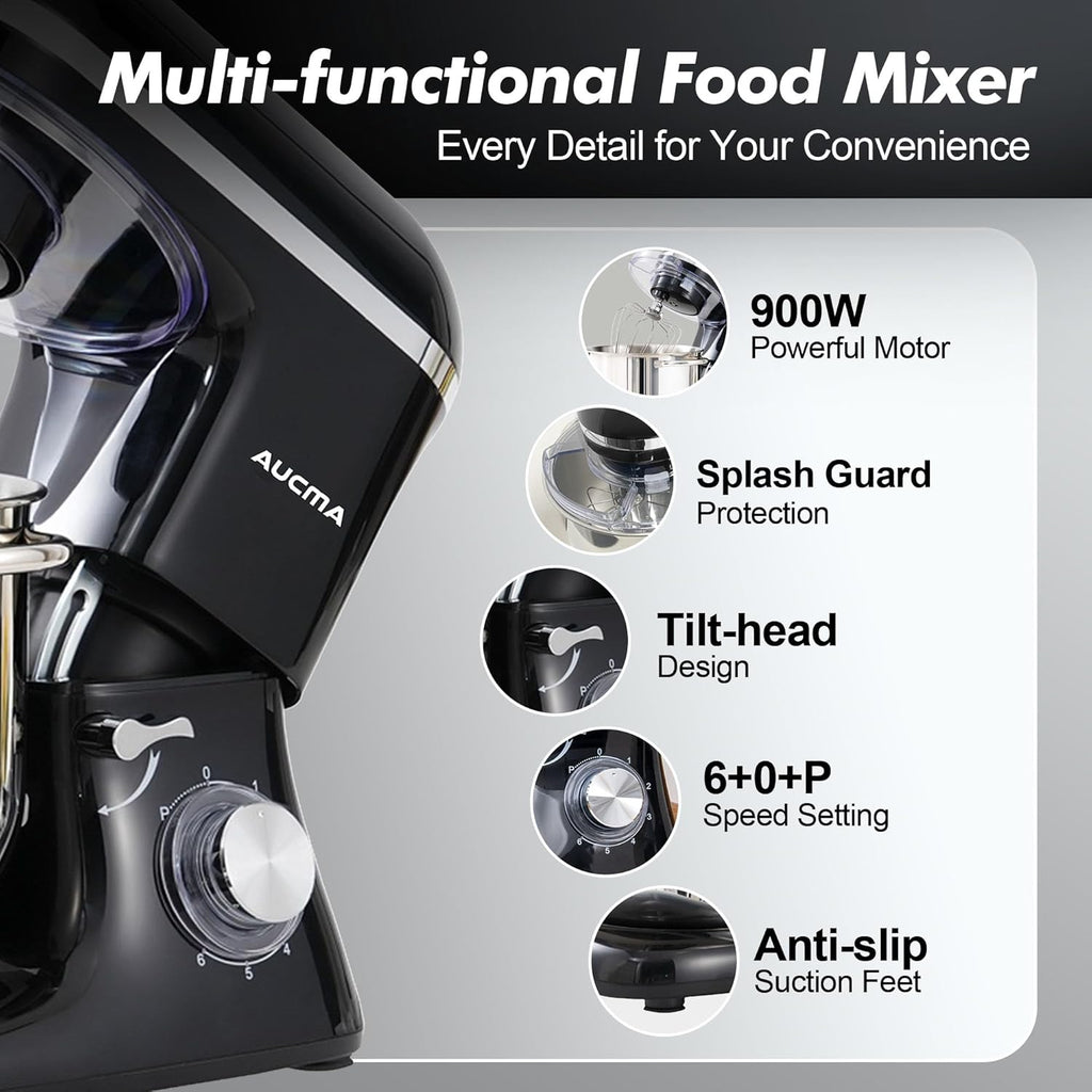Aucma Stand Mixer,6.5-QT 660W 6-Speed Tilt-Head Food Mixer, Kitchen Electric Mixer with Dough Hook wourant