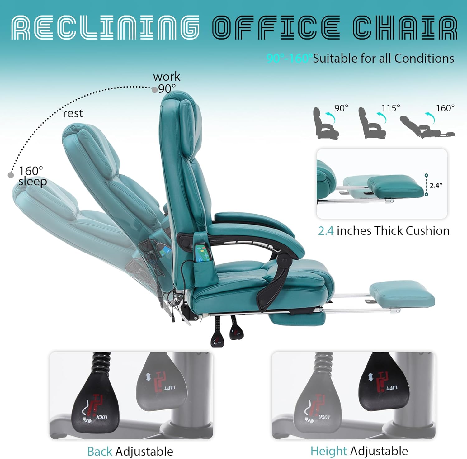 Massage Office Chair with Footrest 6 Point Vibration and Heating Home Executive Office Desk Chair wourant