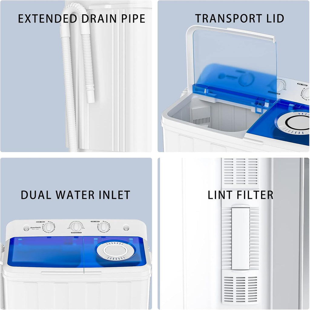 Auertech Portable Washing Machine 28lb Twin Tub Washing Machine Mini Compact Washing Machine with Drain Pump wourant