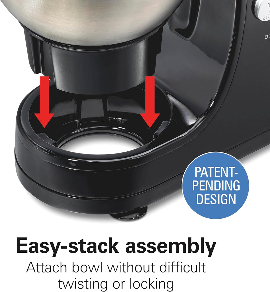 Hamilton Beach Electric Stand Mixer, 4 Quarts, Dough Hook, Flat Beater Attachments, Splash Guard 7 Speeds with Whisk, Black wourant