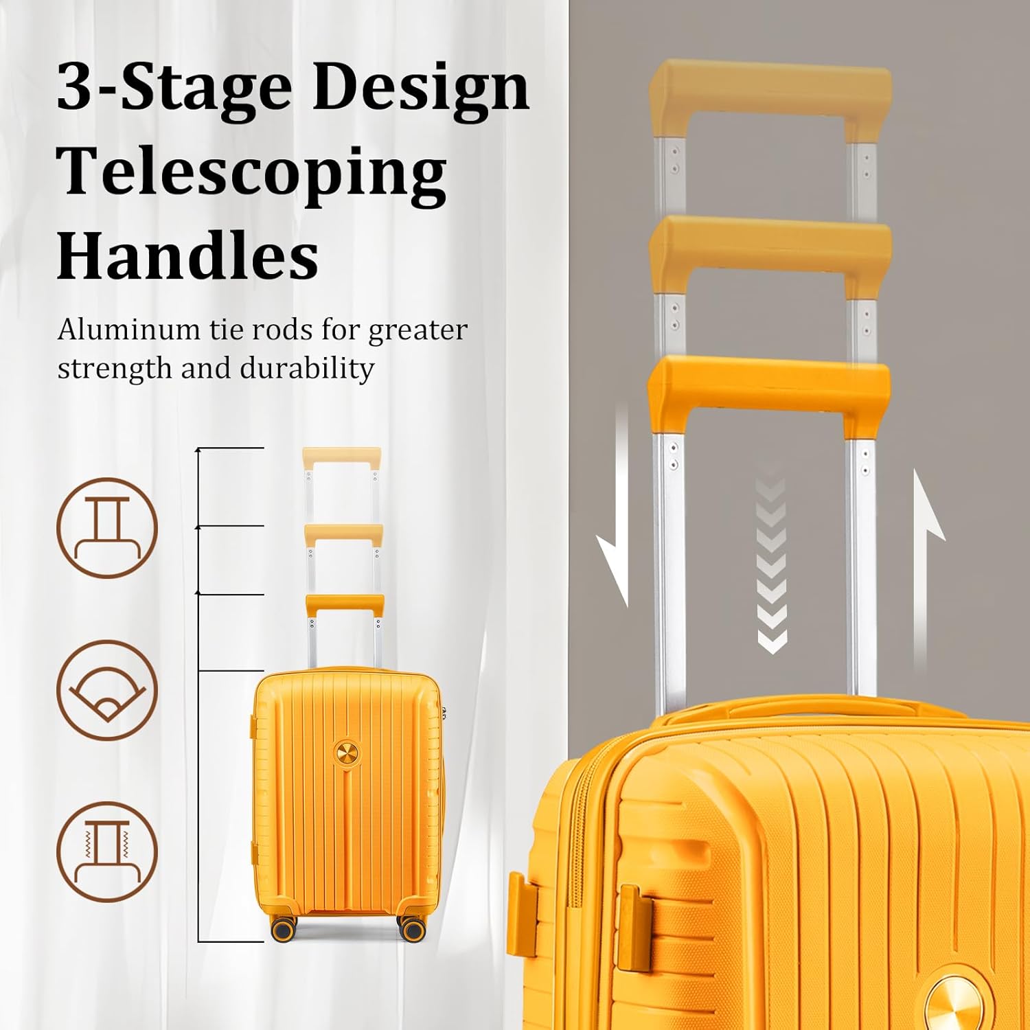 5-piece PP hardshell lightweight travel carry-on luggage set with dual spinner wheels and TSA lock wourant