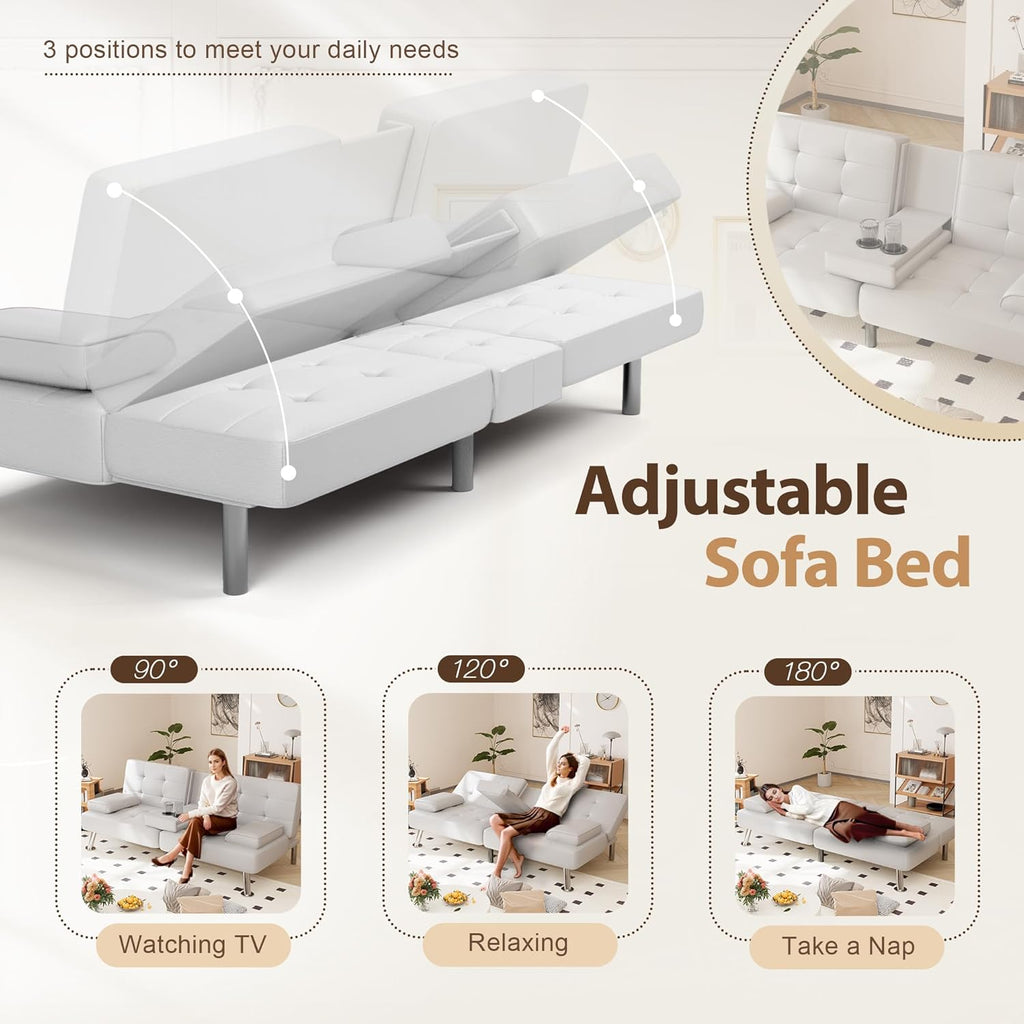 Shahoo Convertible Folding Futon Sofa Bed Sleeper Couch for Living Room Faux Leather wourant