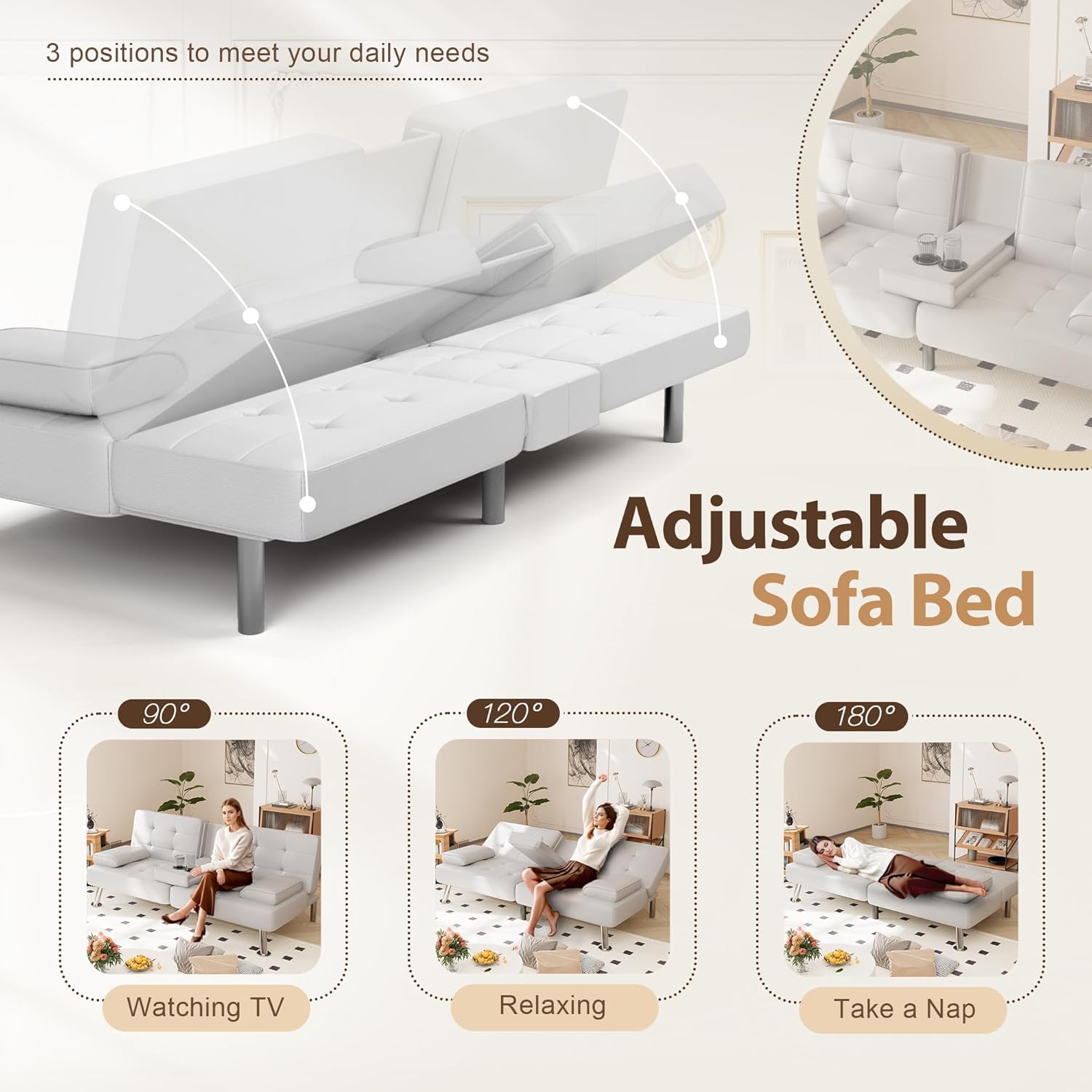 Shahoo Convertible Folding Futon Sofa Bed Sleeper Couch for Living Room Faux Leather wourant