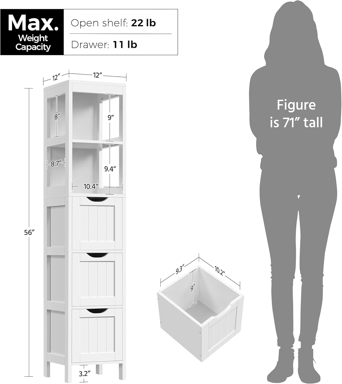 Bathroom Floor Cabinet, Wooden Storage Cabinet with 2 Drawers, Multifunctional Side Organizer Rack Stand Table wourant