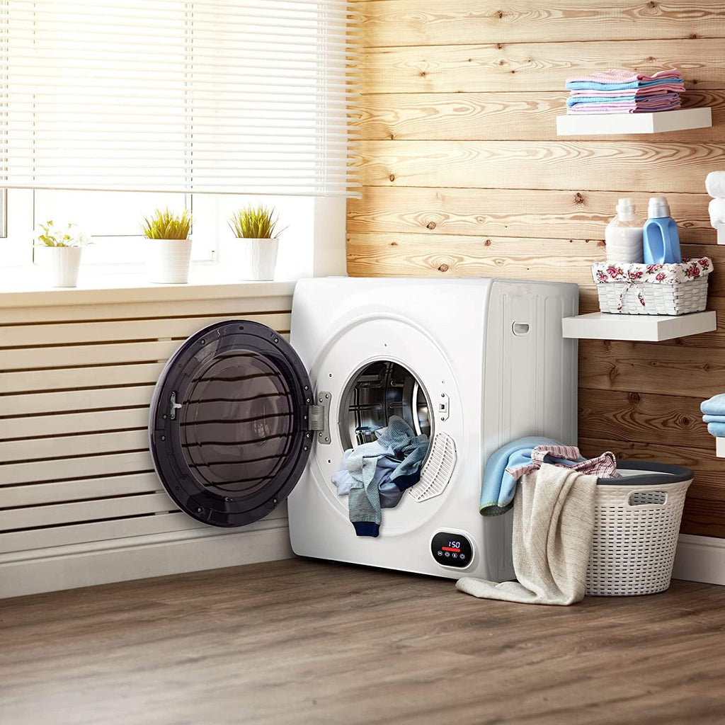 Compact Laundry Dryer, 3.5 cu ft Front Load Stainless Steel Clothes Dryers With Exhaust Pipe, 1500W, LCD Control Panel Four-Function Portable Dryer For Apartments, Home, Dorm, White wourant
