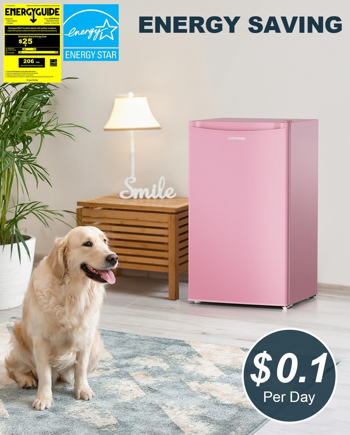 Upstreman 3.2 Cu.Ft Mini Fridge with Freezer, Single Door Mini Fridge, Dorm Fridge, Adjustable Thermostat, Mini Refrigerator for Bedroom, Office, Dorm, Black-BR321 wourant