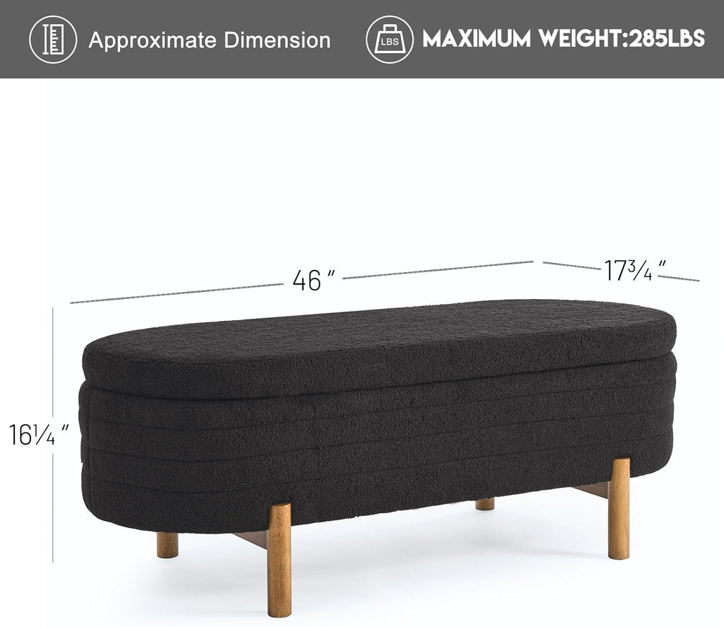 Furniliving Modern Storage Ottoman Bench, Sherpa Ottoman End of Bed Bench with Solid Wood Legs Upholstered Ottoman Benches with Storage Indoor Bench wourant