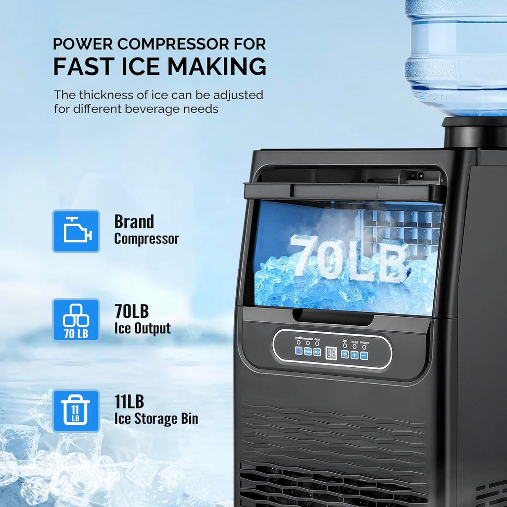 VINGLI Commercial Ice Maker Machine,90lbs/24H Plastic Under Counter Ice Maker with 11lbs Storage,Dual Water Supply Options,Self-Cleaning,Timing Function,for Home Bar Cafe Restaurant Kitchen wourant
