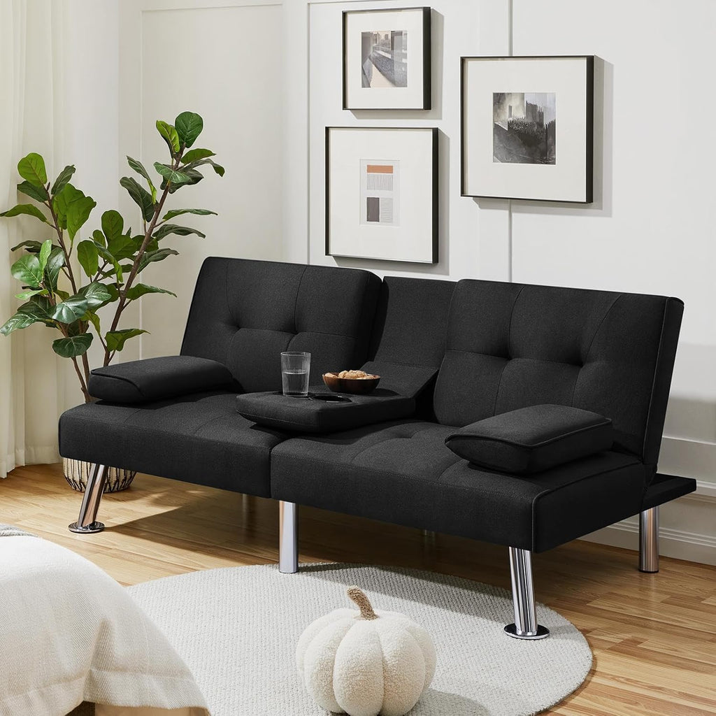 Yaheetech Convertible Sofa Bed Adjustable Couch Sleeper Modern Faux Leather Home Recliner Reversible Loveseat Folding Daybed Guest Bed, Removable Armrests, Cup Holders, 3 Angles, 772lb Capacity, Brown wourant