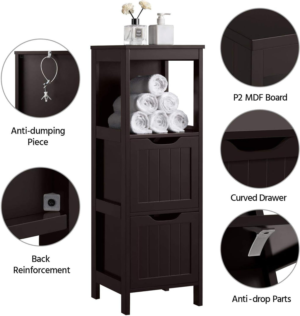 Bathroom Floor Cabinet, Wooden Storage Cabinet with 2 Drawers, Multifunctional Side Organizer Rack Stand Table wourant