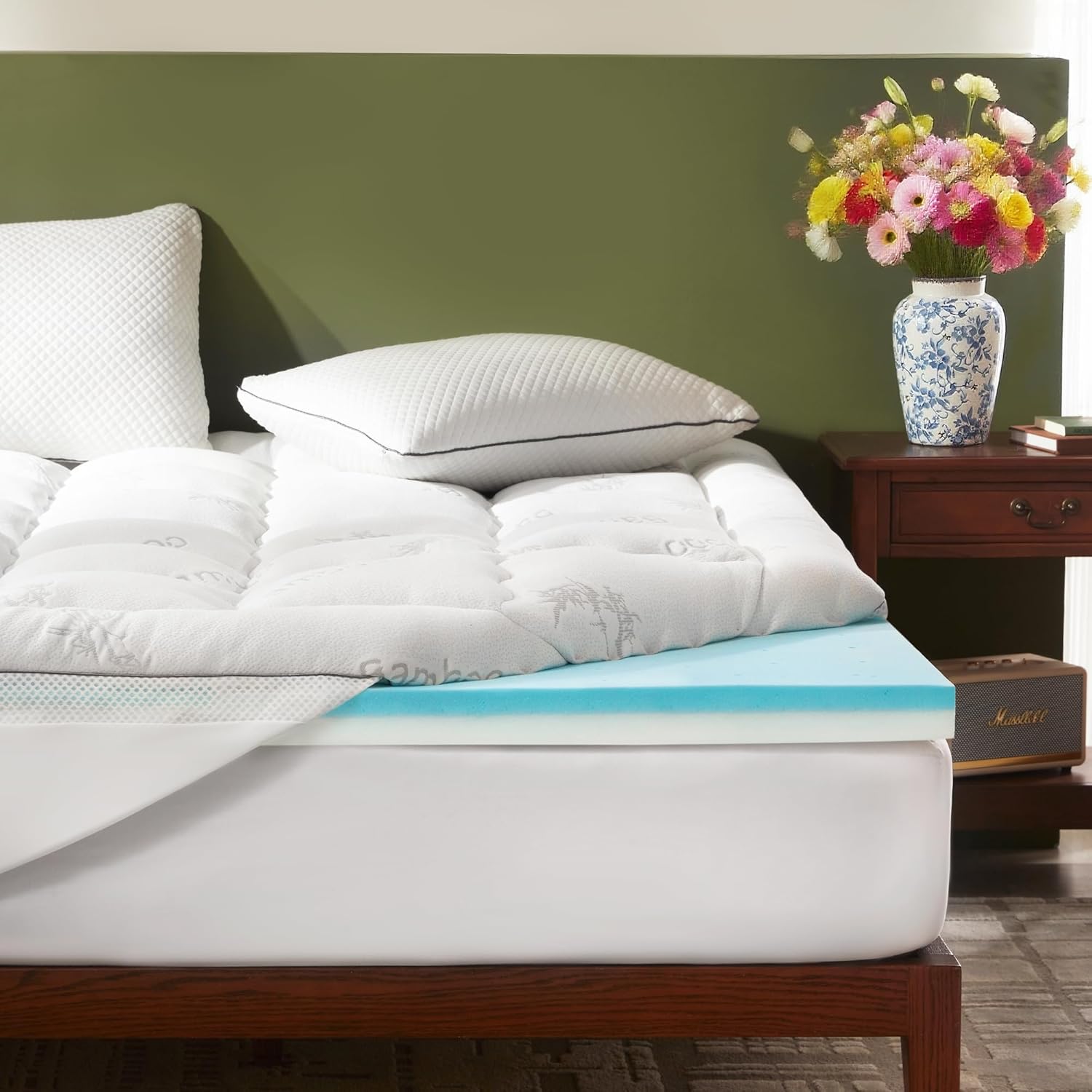 BEDLORE 4 Inch Memory Foam Mattress Topper King,2-in-1 Dual Layer Design (2" Gel Memory Foam + 2" Plush Pillow Top Cover) Mattress Topper Medium-Firm,Pressure Relief & Back Pain Support(Dark Gray) woonhhop