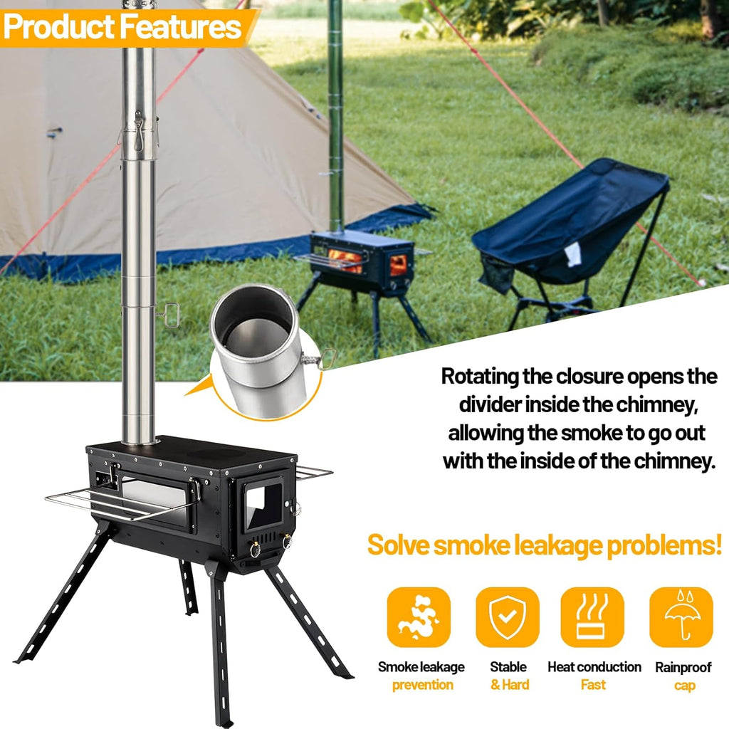 Hot Tent Stove Wood Stove, Small Wood Stove for Outdoor Heating and Cooking, Ice Fishing, Hunting wourant