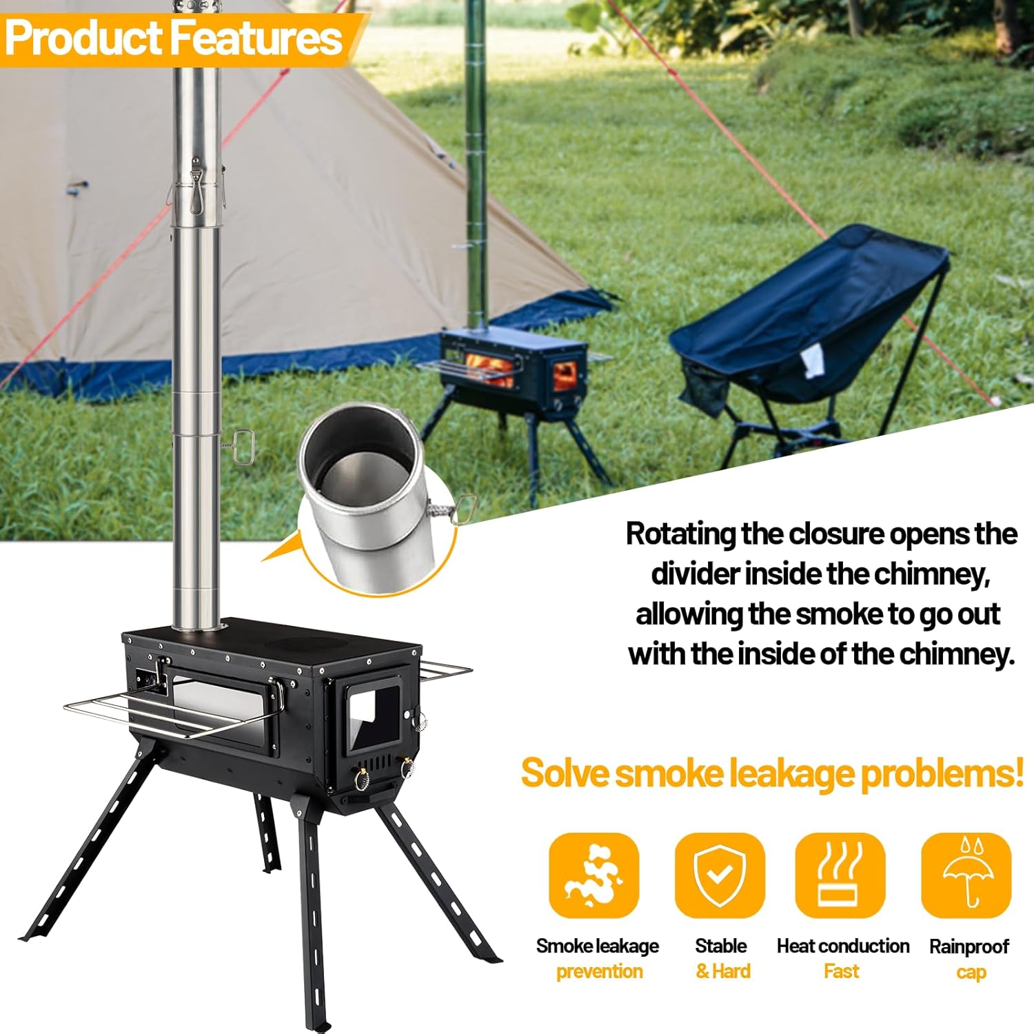 Hot Tent Stove Wood Stove, Small Wood Stove for Outdoor Heating and Cooking, Ice Fishing, Hunting wourant