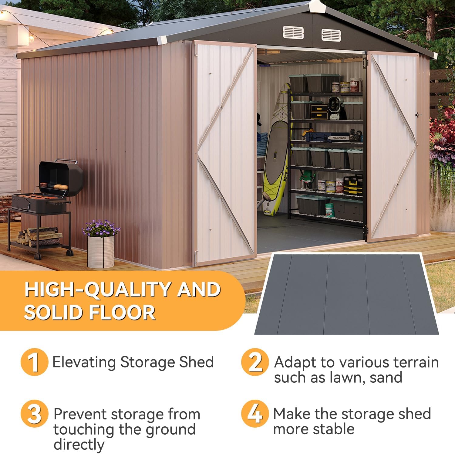 Aoxun 7.4x5.3FT Shed with Floor Galvanized Steel Outdoor Storage Shed Metal Garden Shed wourant