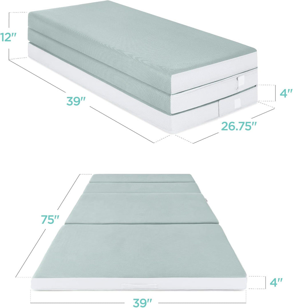 4in Portable Queen-Size Mattress, Tri-Fold Mattress for Camping, Guest, Toddler wourant