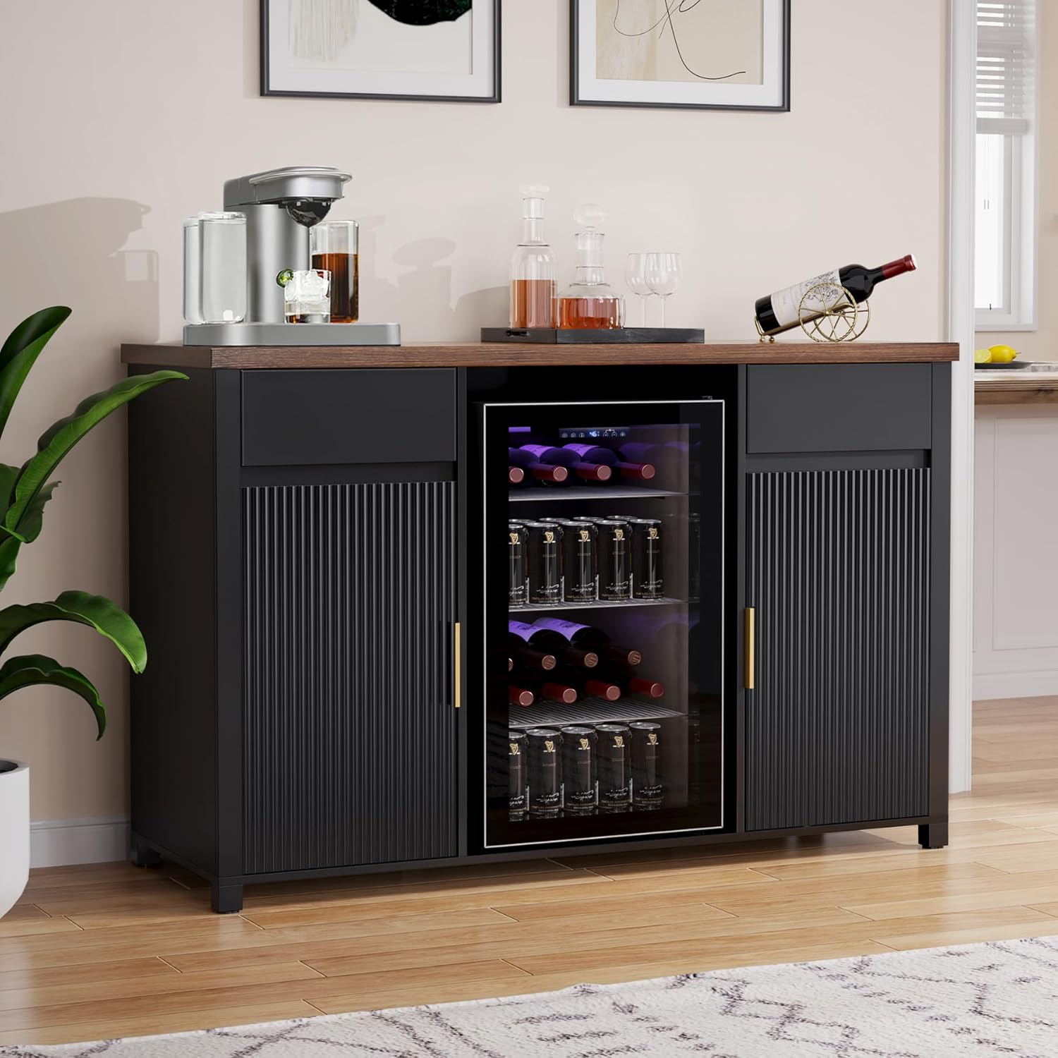 GDLF Large Coffee Bar Cabinet with Fridge Space, Mini Fridge Cabinet with Wine Storage wourant
