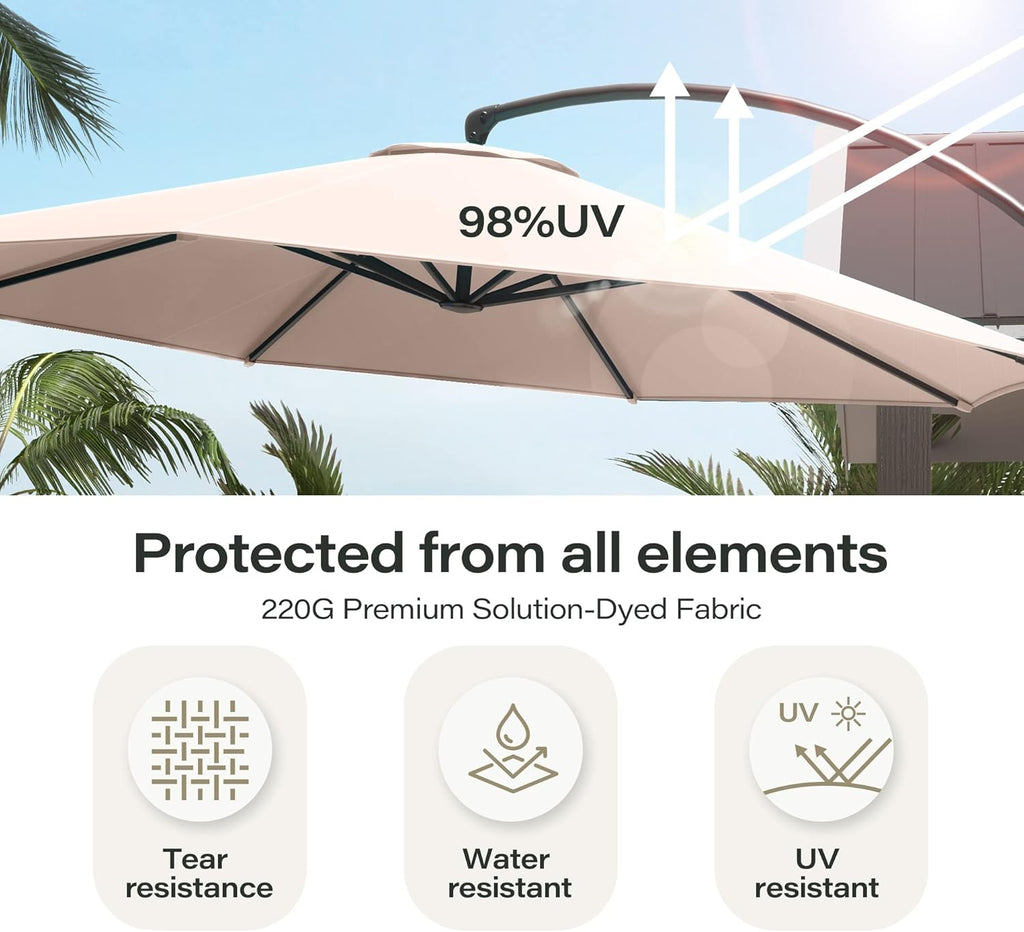 LAUSAINT HOME Outdoor Patio Umbrella with Base included, 11 FT Deluxe Curvy Cantilever Umbrella Heavy Duty Offset Hanging Umbrella with 360° Rotation for Market, Pool, Garden, Backyard, Deck (Beige) wourant