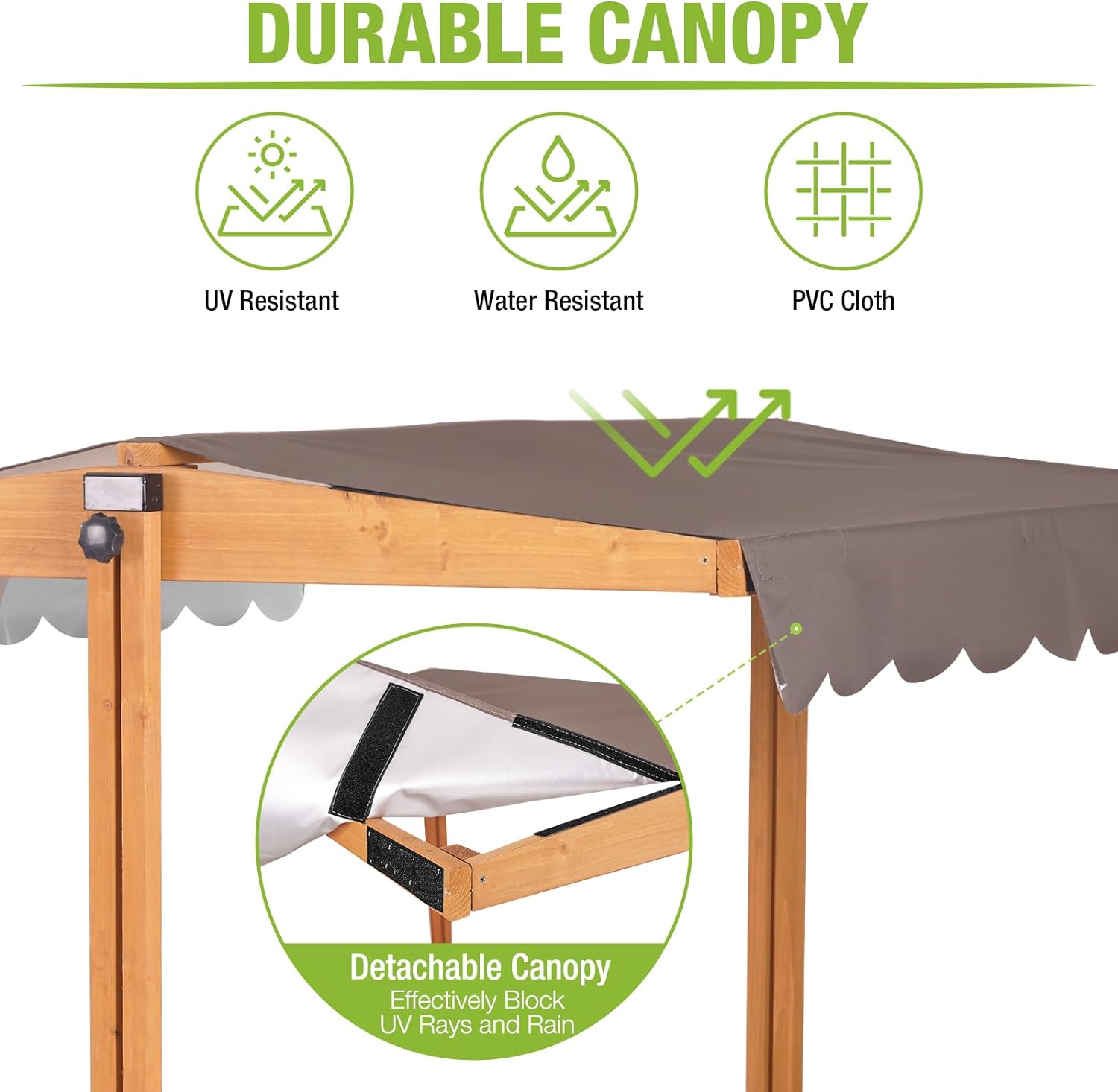 Kids Wooden Outdoor Sandbox w/Canopy, 2 Foldable Bench Seats, Retractable Roof Sand Protection Liner 47x47-Inch wourant