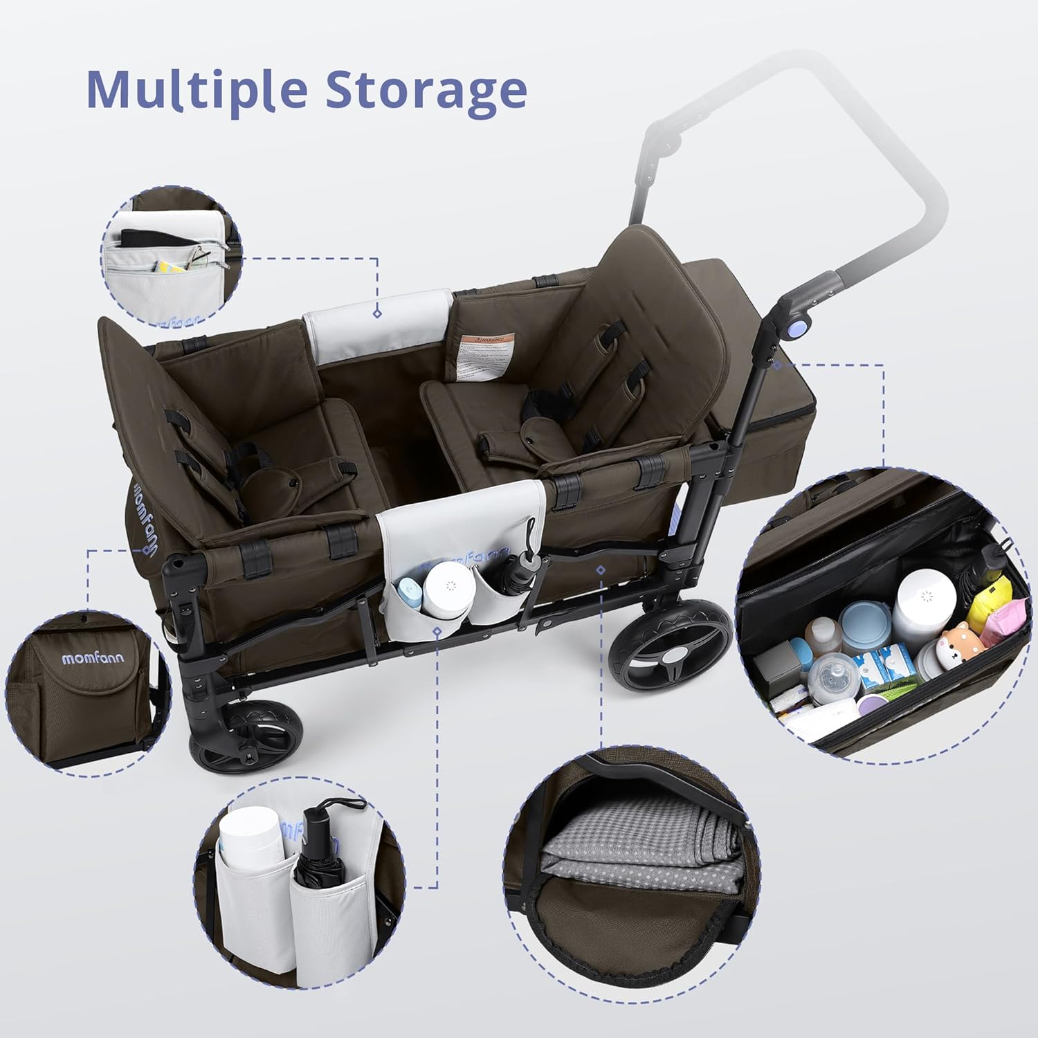 Stroller Wagon for Kids, Wagon Stroller Toddlers 2 Seaters, All-Terrain Baby Wagon Outdoor with Canopy, Parent Organizer, Adjustable Handle & Pull Bar for Infants and Toddlers, Gray wourant