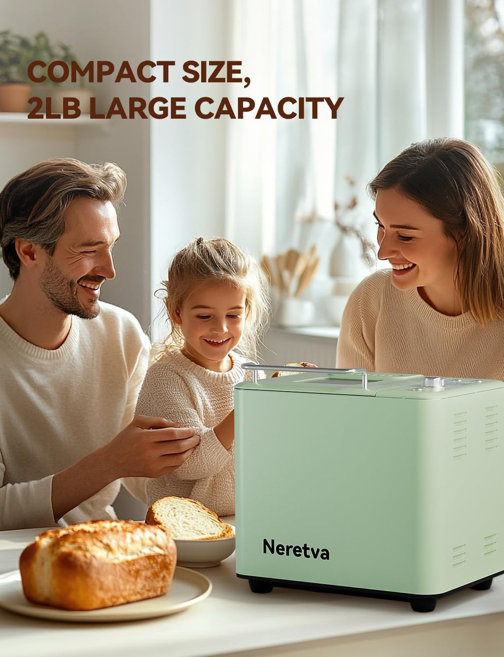 Neretva Bread Maker, 20-in-1 2LB Bread Maker Dual Heater Bread Maker Automatic with Non-Stick Ceramic Pan wourant