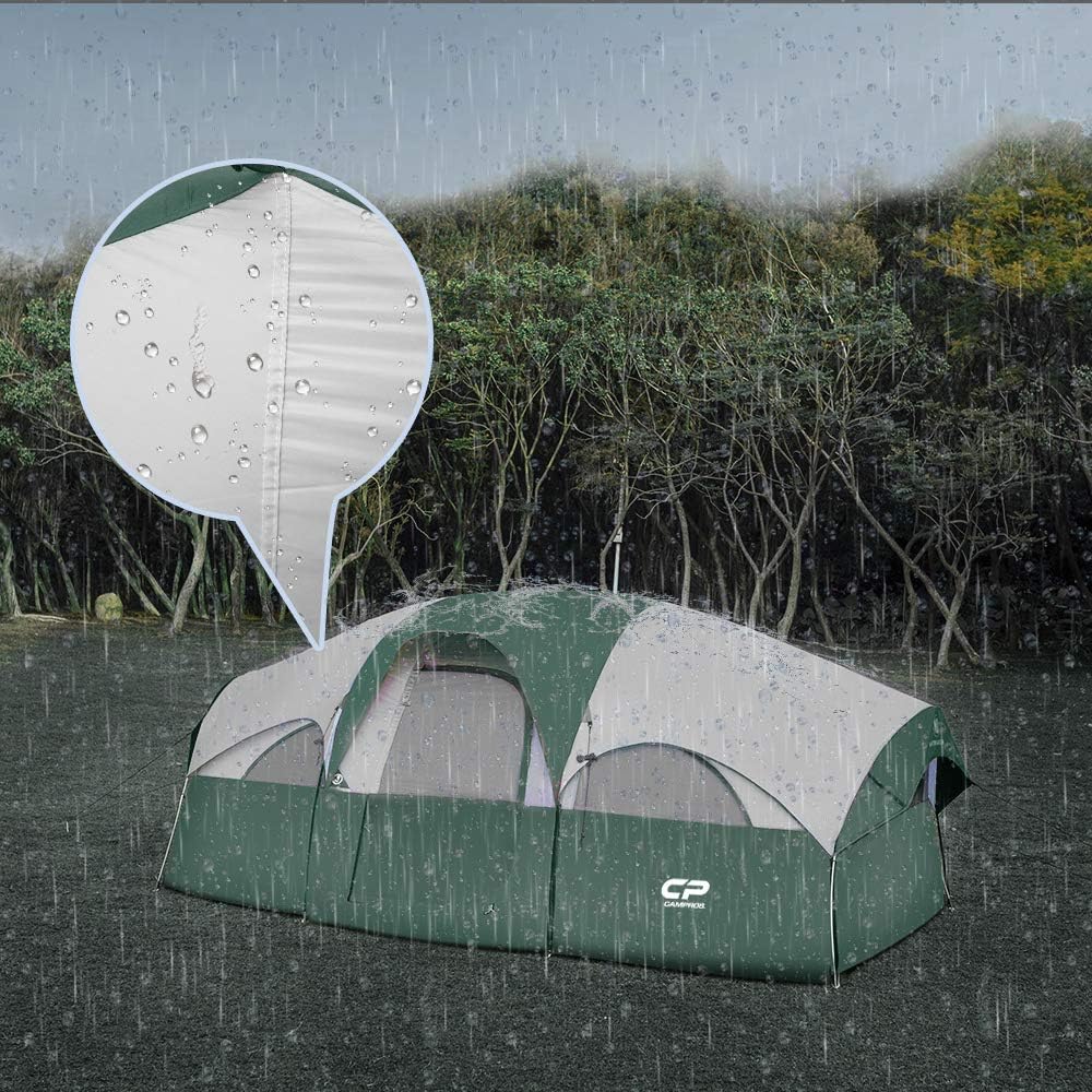 CAMPROS CP Tent 8 Person Camping Tents, Weather Resistant Family Tent, 5 Large Mesh Windows, Double Layer, Divided Curtain for Separated Room, Portable with Carry Bag wourant