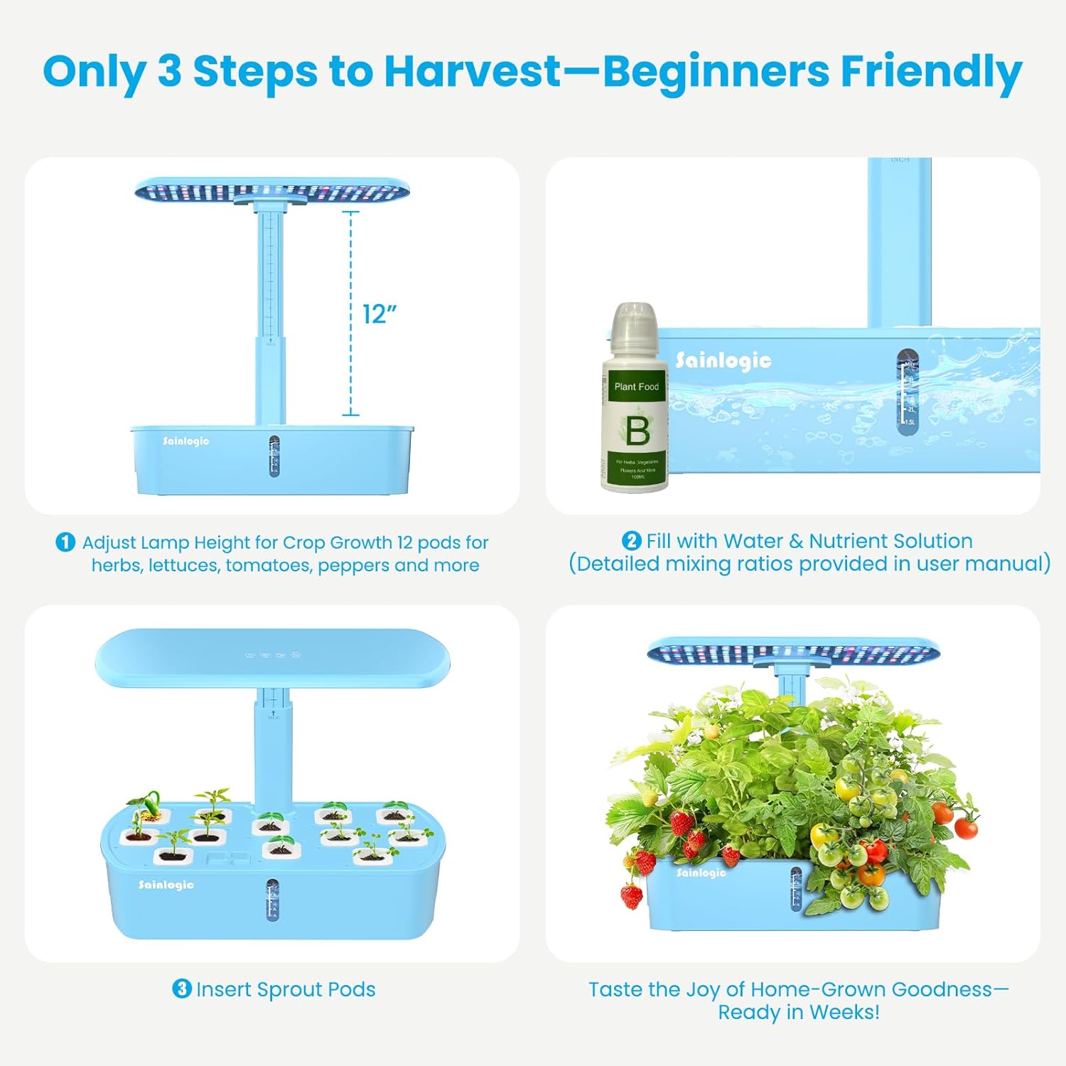 Hydroponic Planting System Kit, 12 Watering Planters, Smart Indoor Garden with APP and WiFi Connection wourant
