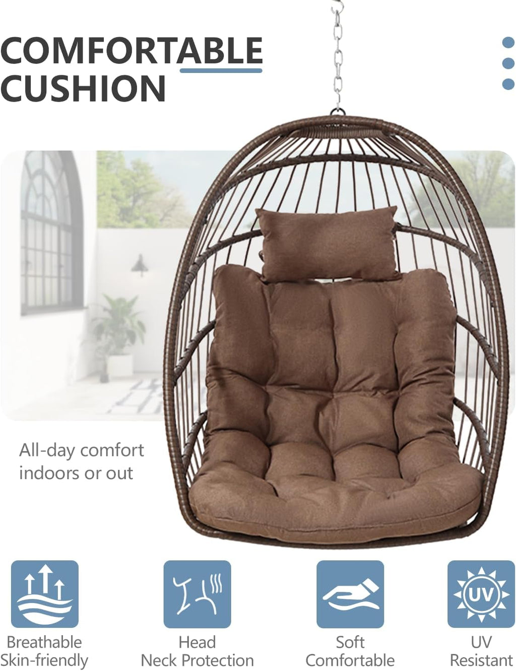 SWITTE Egg Chair Outdoor Indoor Wicker Hanging Egg Swing Chair 350lbs Capacity for Patio wourant