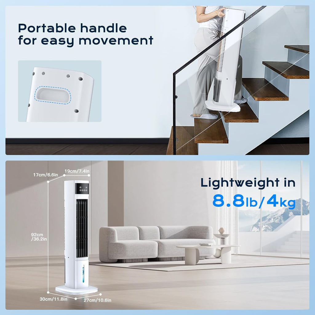 Evaporative Air Cooler, 3-in-1 Portable Air Conditioners for Room, 4 Modes 3 Speeds, Fast Cooling Portable AC Unit w/24H Timer, Remote Oscillating Tower Fan, Quiet Swamp Cooler for Bedroom Office wourant