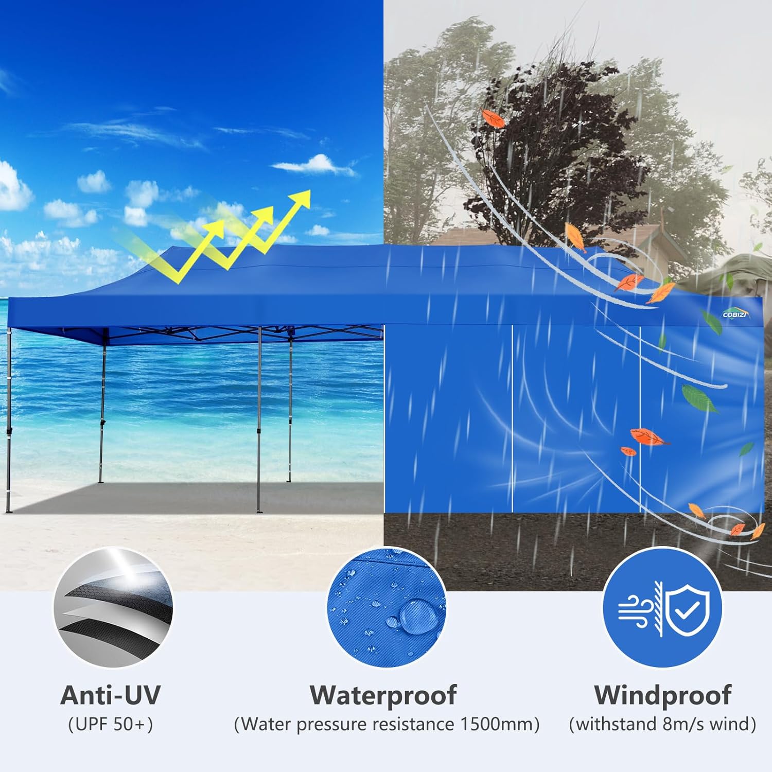 COBIZI 10x20 Heavy Duty Pop up Canopy Tent with 6 sidewalls Easy Up Commercial Outdoor Canopy Wedding Party Tents for Parties All Season Wind & Waterproof Gazebo with Roller Bag,Black(Frame Thickened) wourant