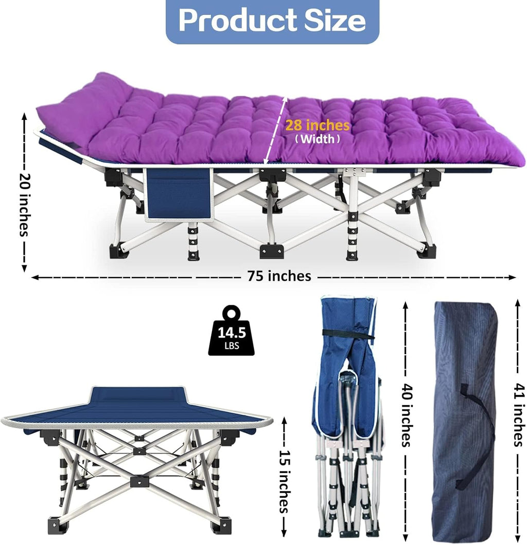 2 Pack Camping Cot with Mattress Comfortable Sleeping Cot Camping Cots for Adults 2 Person Folding Cot Heavy Duty Cots for Sleeping with Carry Bag Outdoor Indoor Home Vacation wourant