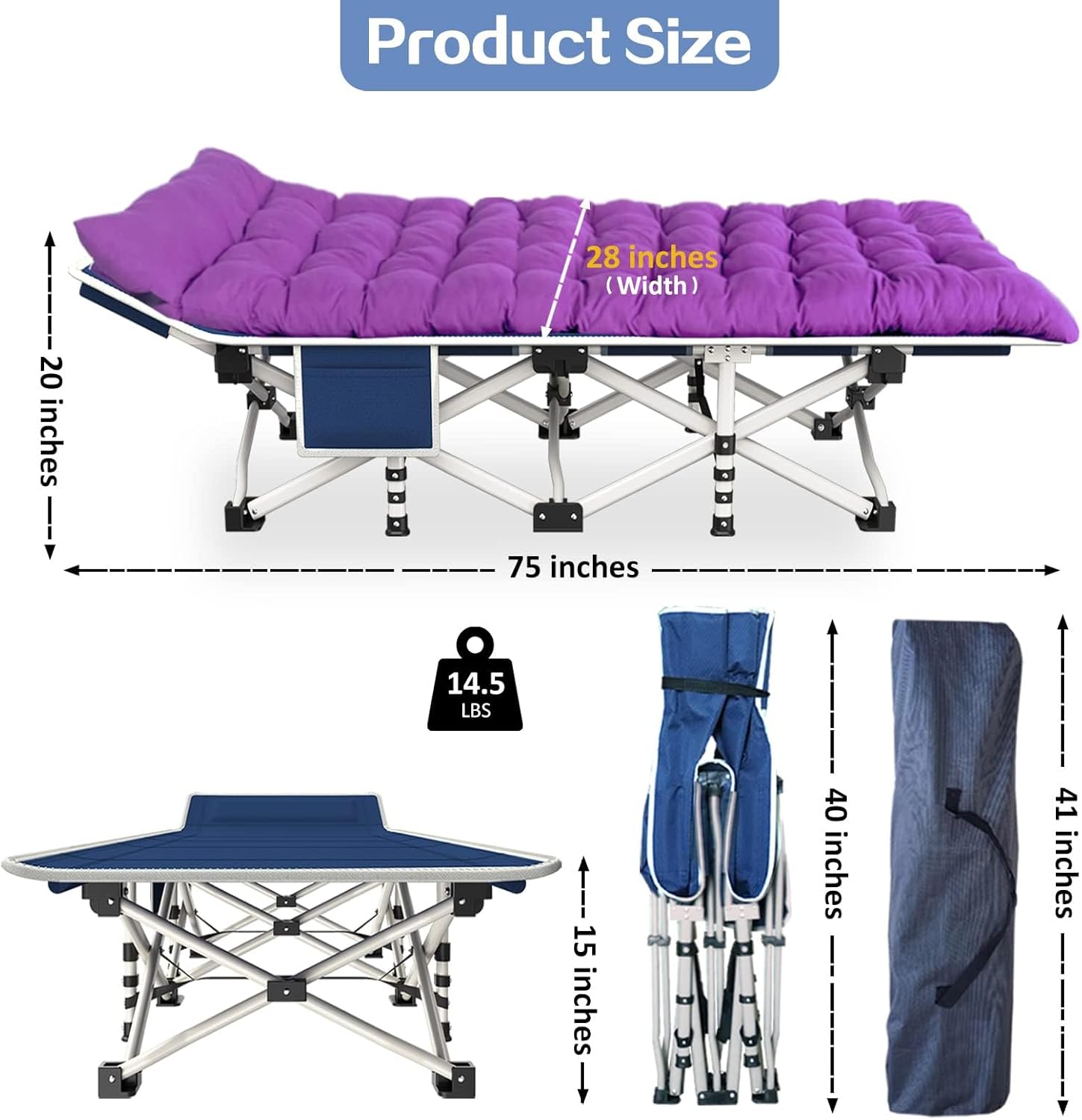 2 Pack Camping Cot with Mattress Comfortable Sleeping Cot Camping Cots for Adults 2 Person Folding Cot Heavy Duty Cots for Sleeping with Carry Bag Outdoor Indoor Home Vacation wourant