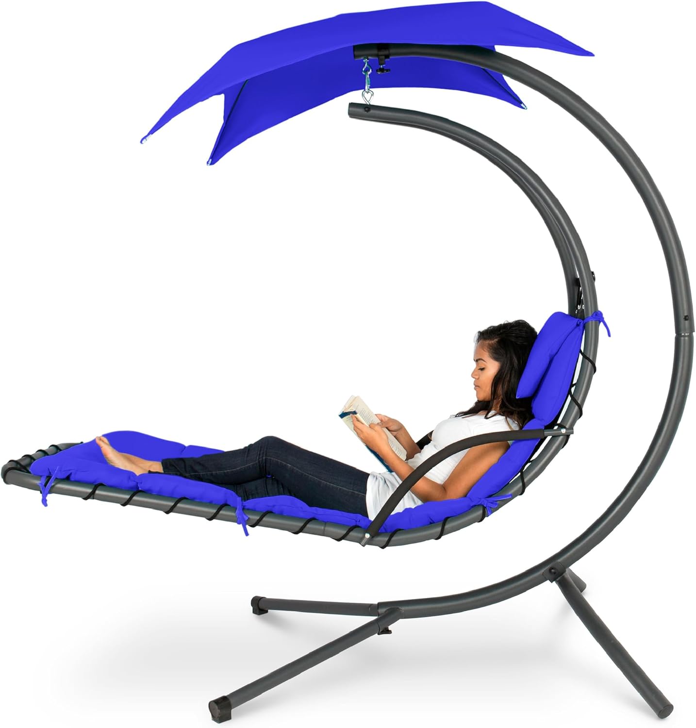 Best Choice Products Outdoor Hanging Curved Steel Chaise Lounge Chair Swing w/Built-in Pillow and Removable Canopy - Teal wourant