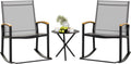 Shintenchi 3 Piece Outdoor Rocking Bistro Set, Textilene Fabric Small Patio Furniture Set, Front Porch Rocker Chairs Conversation Set with Table for Lawn, Garden, Balcony, Poolside (Black) woonhhop
