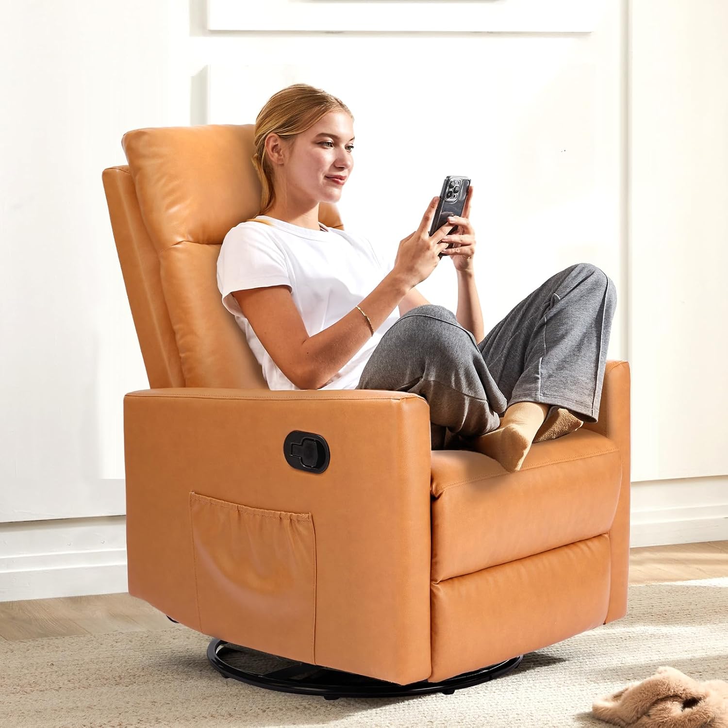 DUMOS Recliner Chair for Adults, Massage Reclining Chair for Living Room, Adjustable Home Theater Seating Single Sofa with Padded Seat Backrest and Footrest, Linen, Grey wourant