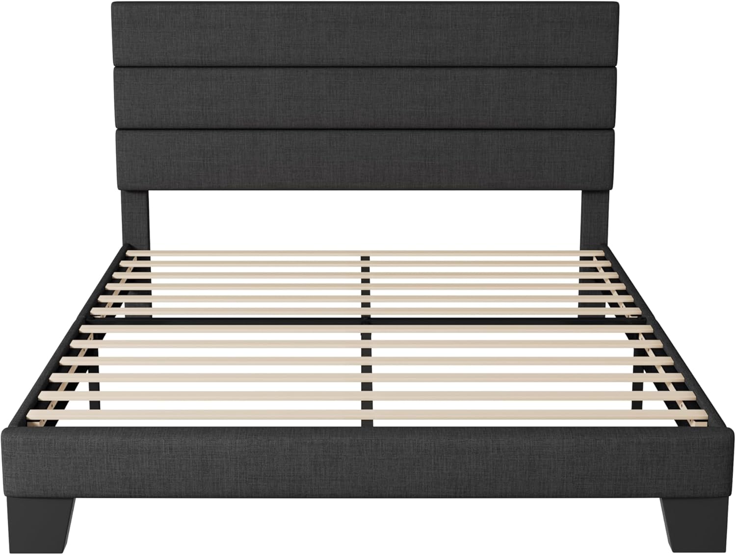 Allewie Queen Size Platform Bed Frame Fabric Upholstered Headboard Wooden Slats Support wourant