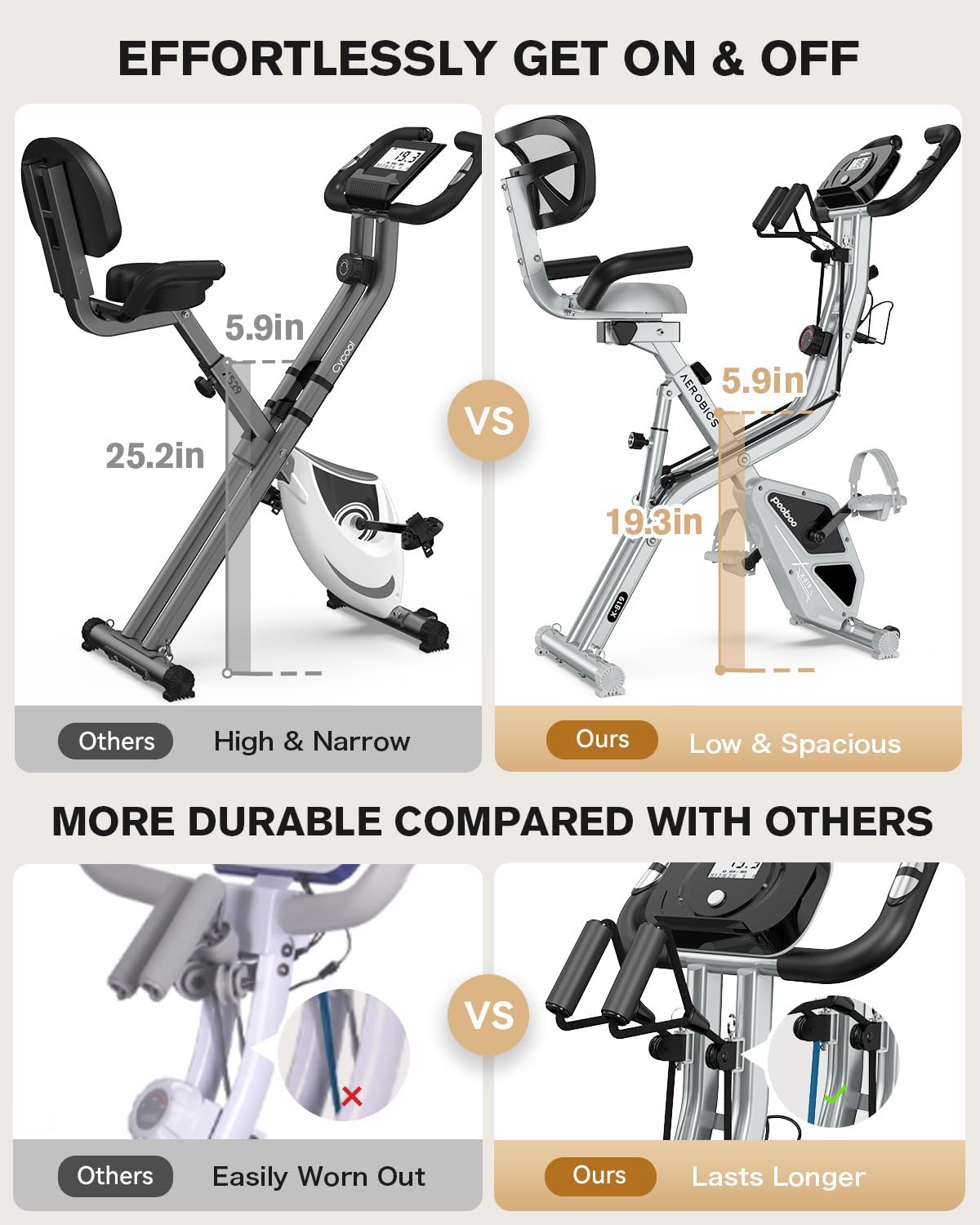 pooboo Folding Exercise Bike, Foldable Fitness Stationary Bike Machine, Upright Indoor Cycling Bike, Magnetic X-Bike with 8-Level Adjustable Resistance, Bottle Holder & Back Support Cushion for Home Gym Workout wourant
