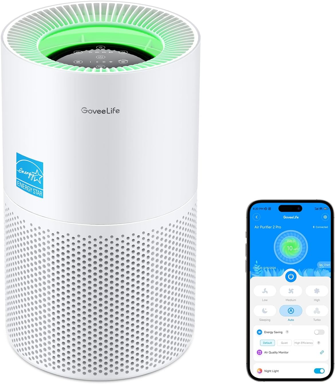 GoveeLife Air Purifiers for Home, Smart Air Purifier for Large Rooms with App & Alexa Control, Covers up to 1162ft², Air Quality Monitor, PM2.5 Sensor Air Purifier for Pet Hair, Pollen, Dust, Smoke woonhhop