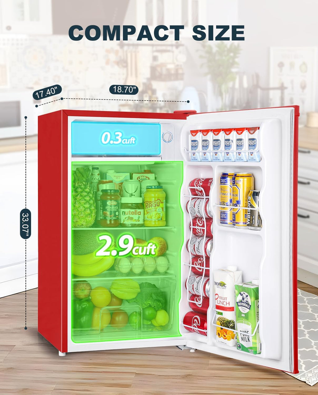 Upstreman 3.2 Cu.Ft Mini Fridge with Freezer, Single Door Mini Fridge, Dorm Fridge, Adjustable Thermostat, Mini Refrigerator for Bedroom, Office, Dorm, Black-BR321 wourant