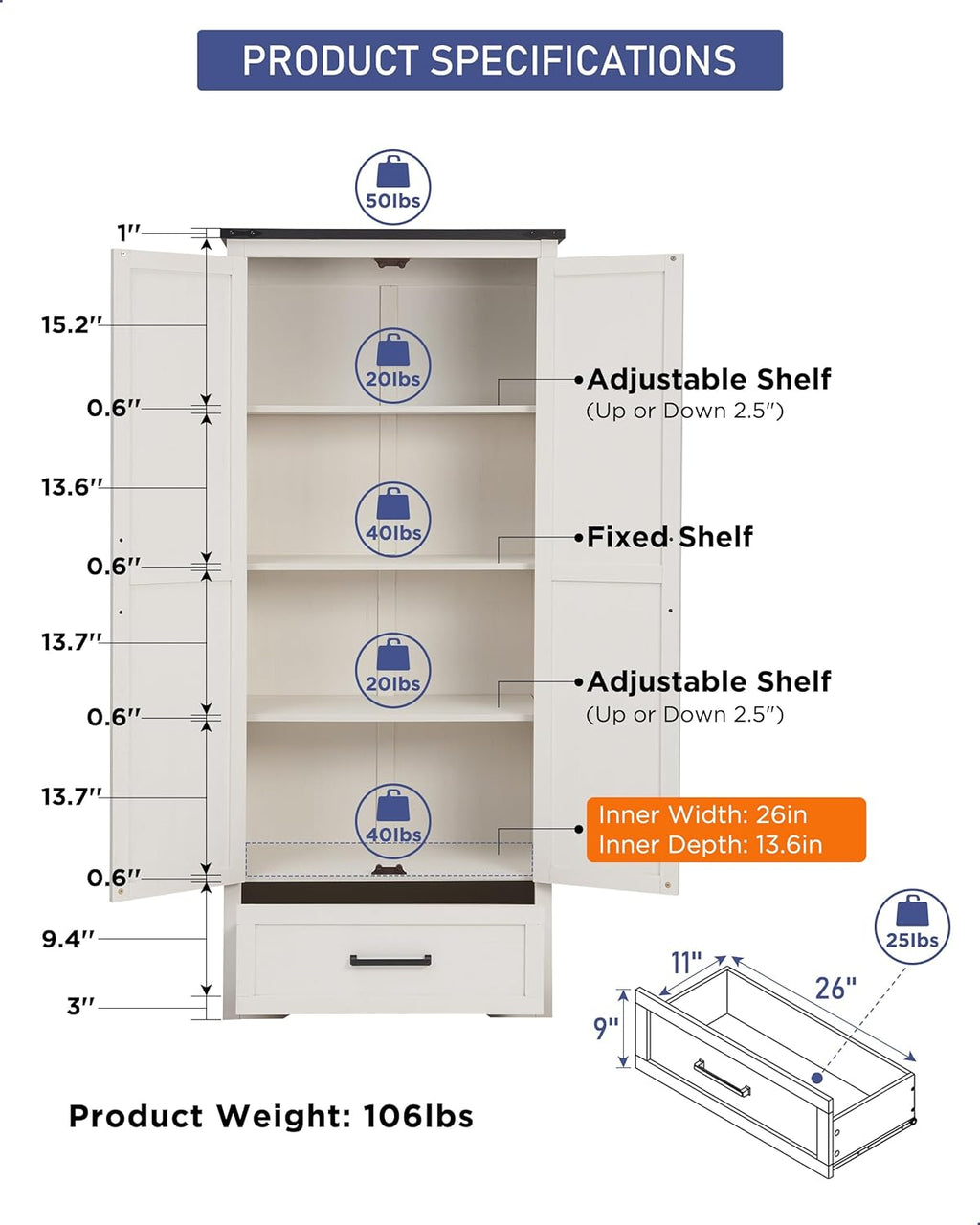 JXQTLINGMU Farmhouse Kitchen Pantry - 72" Tall Wood Kitchen Storage Cabinet with Adjustable Shelves and 2 Barn-Style Doors and Drawers wourant
