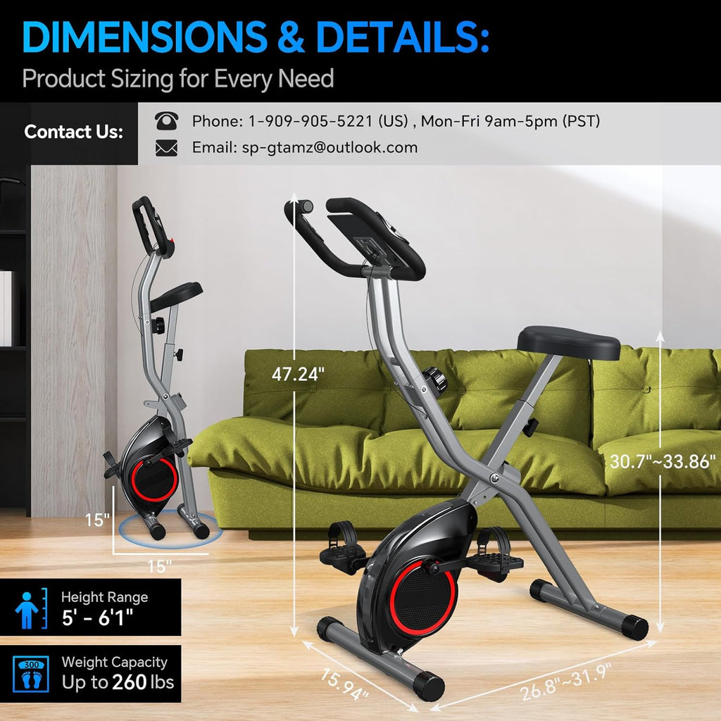 Foldable Exercise Bike Stationary Bikes for Home, 5 IN 1 Indoor Workout Bike, Cycling Bike with 16-Level Quiet Magnetic Resistance, 6.6 LBS Flywheel and 300LBS Capacity, 2025 Designed 817 X-bike wourant