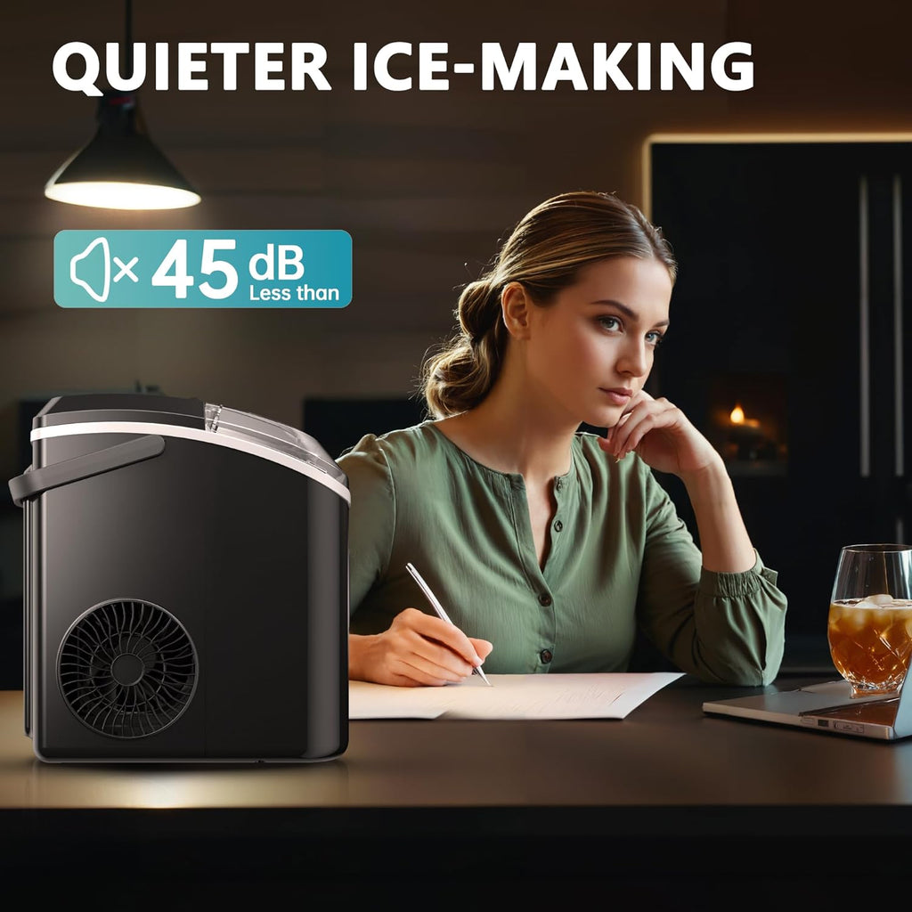 EUHOMY Nugget Ice Maker Countertop with Handle, Ready in 6 Mins, 34lbs Per Day, Removable Top Cover, Auto-Cleaning, Portable Sonic Ice Maker with Basket and Scoop, for Home/Party/RV/Camping (Black) wourant