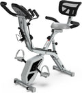 pooboo Folding Exercise Bike, Foldable Fitness Stationary Bike Machine, Upright Indoor Cycling Bike, Magnetic X-Bike with 8-Level Adjustable Resistance, Bottle Holder & Back Support Cushion for Home Gym Workout wourant