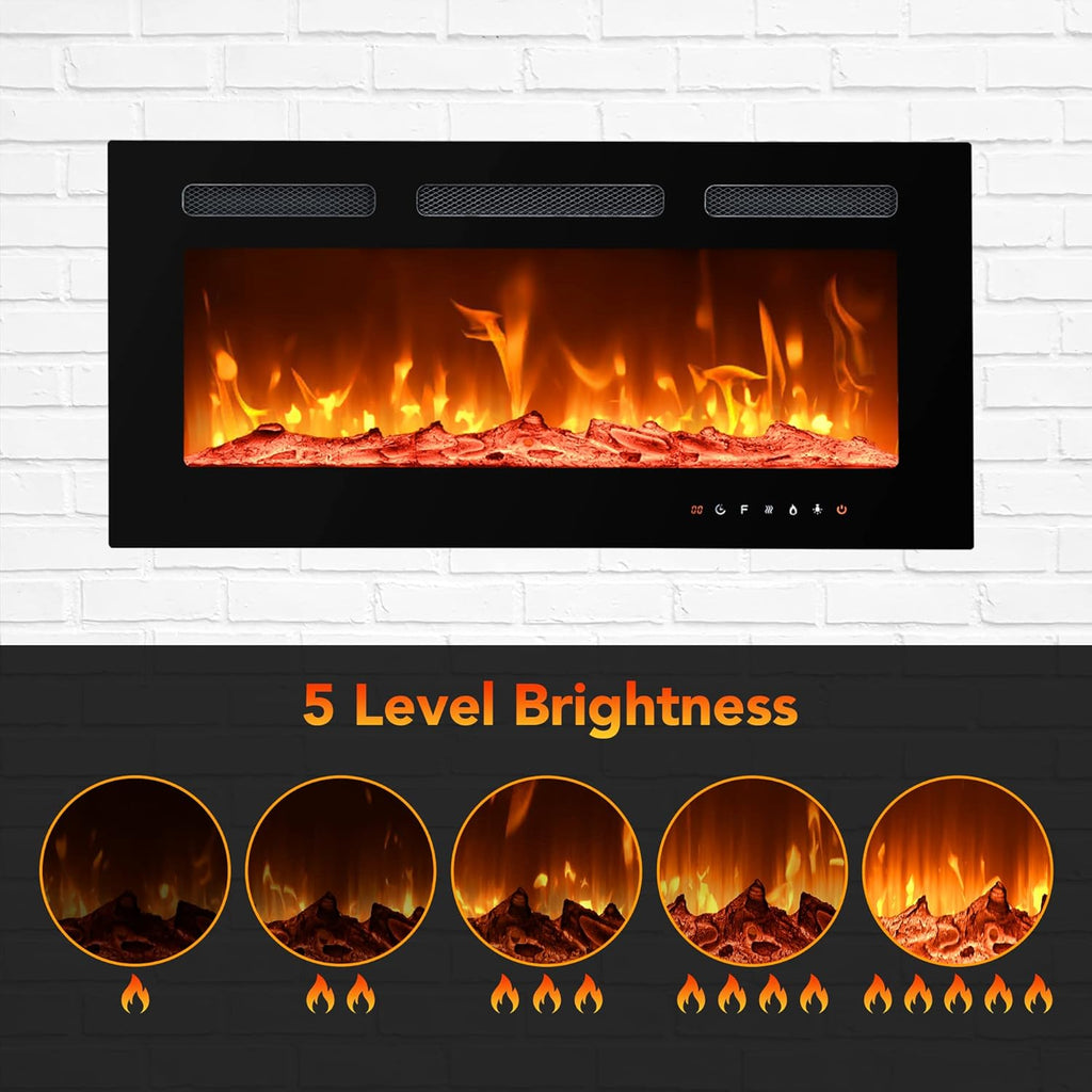 EUHOMY 50 Inch Electric Fireplace Wall Recessed and Wall Mounted with Adjustable Flame Color, Fireplace Heater with Remote Control, Linear Fireplace with Timer, Touch Screen, Log & Crystal, 750/1500W wourant