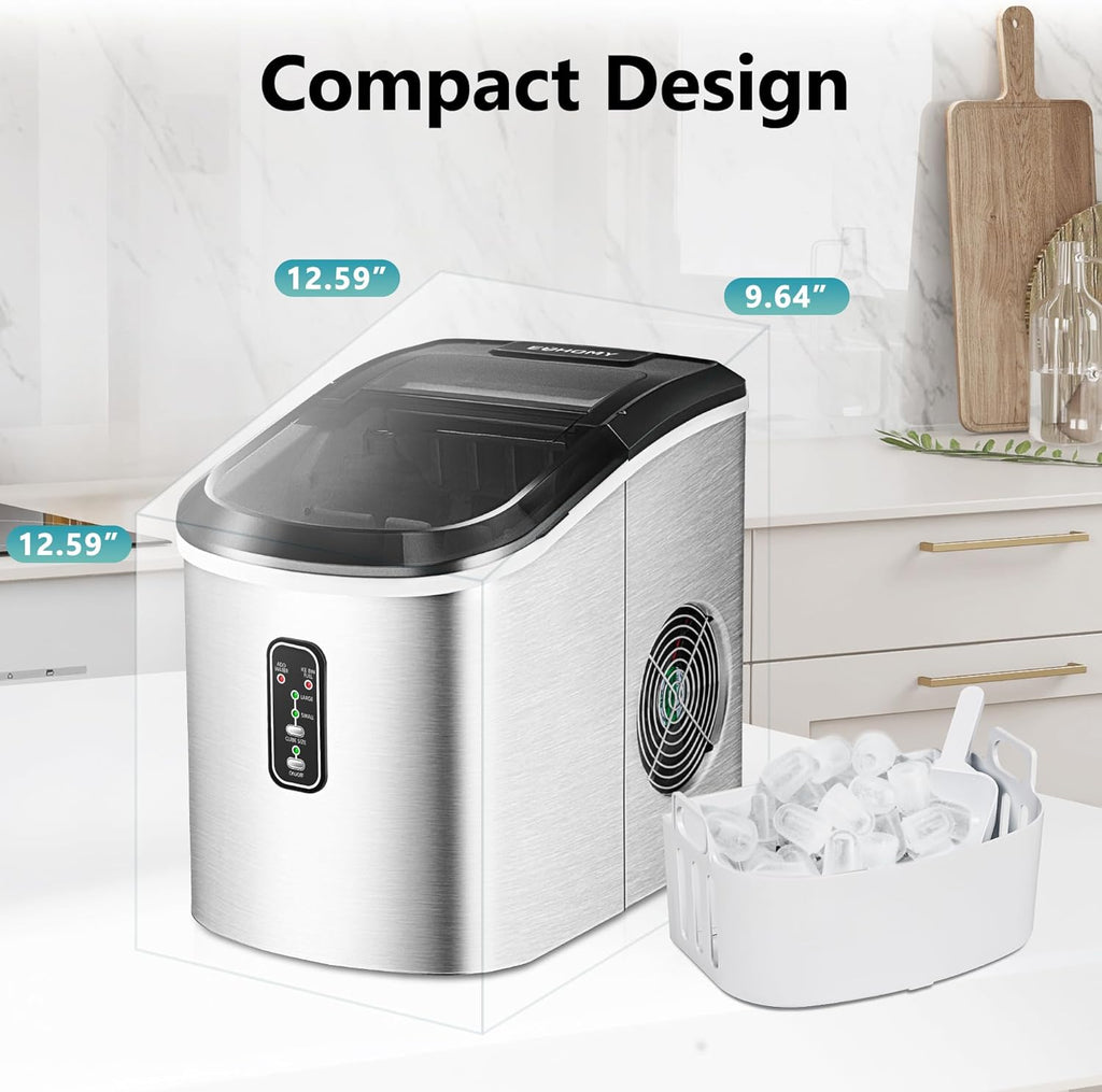 EUHOMY Nugget Ice Maker Countertop with Handle, Ready in 6 Mins, 34lbs Per Day, Removable Top Cover, Auto-Cleaning, Portable Sonic Ice Maker with Basket and Scoop, for Home/Party/RV/Camping (Black) wourant