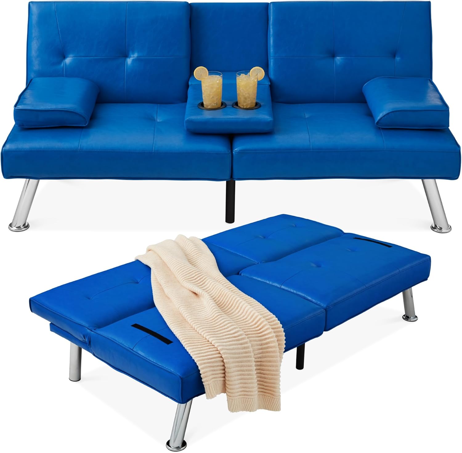 Best Choice Products Faux Leather Upholstered Modern Convertible Futon Adjustable Folding wourant